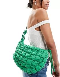 ASOS DESIGN sling crossbody bag in nylon ruched in green offers at $24 in Topshop