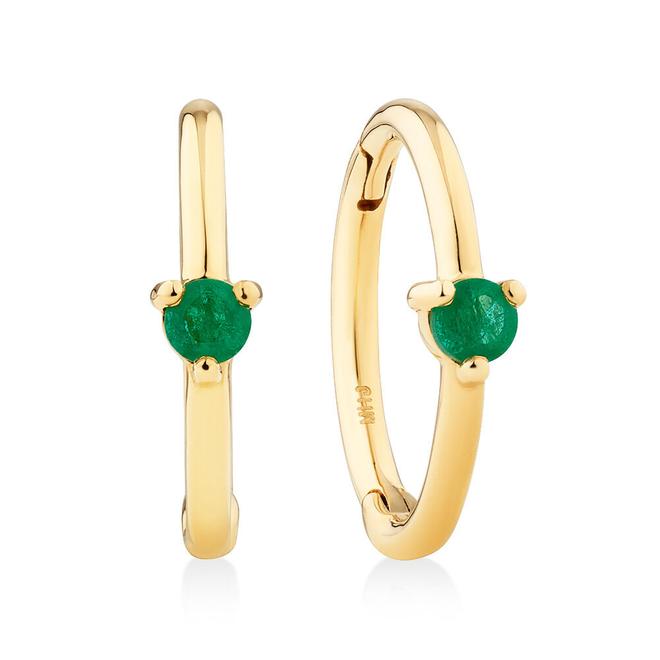 10mm Emerald Accent Sleepers in 10kt Yellow Gold offers at $199 in Michael Hill