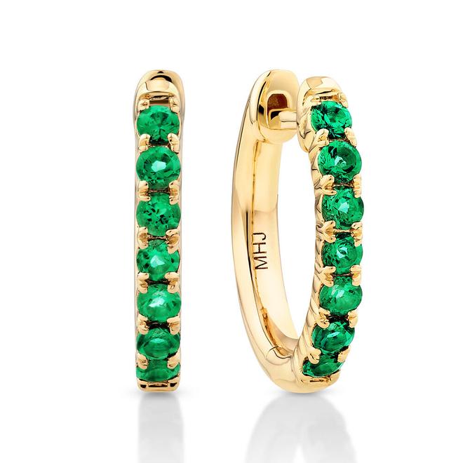 Huggie Earrings with Emerald in 10kt Yellow Gold offers at $499 in Michael Hill