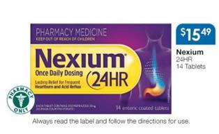 Nexium - 24hr 14 Tablets offers at $15.49 in Soul Pattinson Chemist