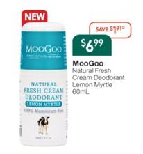 Moogoo - Natural Fresh Cream Deodorant Lemon Myrtle 60ml offers at $6.99 in Soul Pattinson Chemist