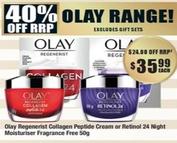 Olay - Regenerist Collagen Peptide Cream Or Retinol 24 Night Moisturiser Fragrance Free 50g offers at $35.99 in Chemist Warehouse