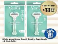 Gillette - Venus Deluxe Smooth Sensitive Razor Handle + 2 Blade Refills  offers at $13.99 in Chemist Warehouse