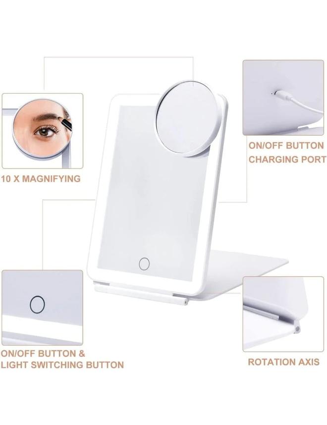 Travel Makeup Mirror 10X Magnifying 80 LED Lights 3-Color USB Rechargeable Folding Touch Screen Vanity Mirror Makeup Travel Outing White offers at $30.35 in Autograph