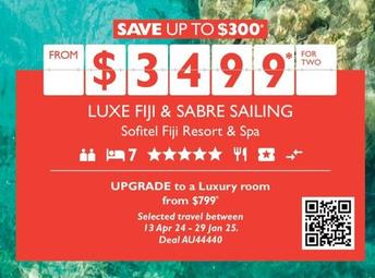 Luxe Fiji & Sabre Sailing offers at $3499 in Flight Centre
