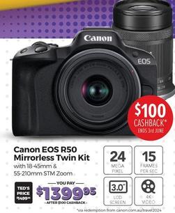 Canon - Eos R50 Mirrorless Twin Kit offers at $1499.95 in Ted's Cameras