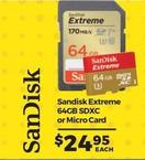 Sandisk - Extreme 64gb Sdxc Or Micro Card offers at $24.95 in Ted's Cameras