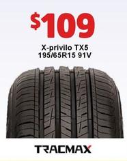 Tracmax - X-privilo Tx5 195/65r15 91v offers at $109 in JAX Tyres
