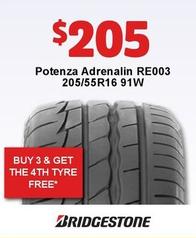 Bridgestone - Potenza Adrenalin Re003 205/55r16 91w offers at $205 in JAX Tyres