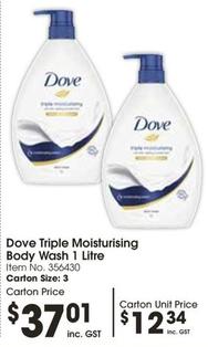 Dove - Triple Moisturising Body Wash 1 Litre offers at $12.34 in Campbells