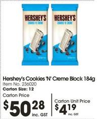 Hershey's - Cookies 'n' Creme Block 184g offers at $4.19 in Campbells