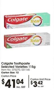 Colgate - Toothpaste Selected Varieties 115g offers at $3.42 in Campbells