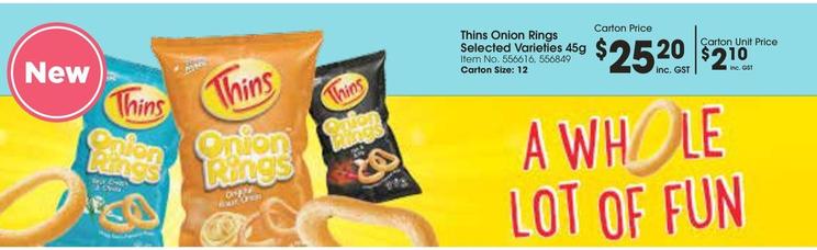 Thins - Onion Rings Selected Varieties 45g offers at $2.1 in Campbells