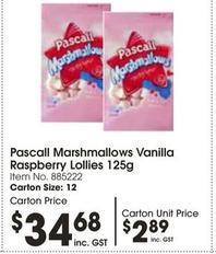 Pascall - Marshmallows Vanilla Raspberry Lollies 125g offers at $2.89 in Campbells