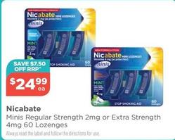 Nicabate - Minis Regular Strength 2mg Or Extra Strength 4mg 60 Lozenges offers at $24.99 in Your Local Pharmacy