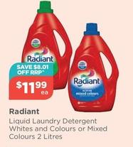 Radiant - Liquid Laundry Detergent Whites And Colours Or Mixed Colours 2 Litres offers at $11.99 in Your Local Pharmacy