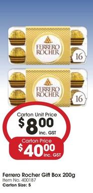 Ferrero - Rocher Gift Box 200g offers at $8 in Campbells
