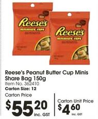 Reese's - Peanut Butter Cup Minis Share Bag 150g offers at $4.6 in Campbells
