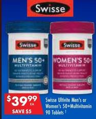 Swisse - Ultivite Men's or Women's 50+Multivitamin 90 Tablets offers at $39.99 in Pharmacy 4 Less