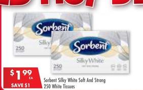 Sorbent - Silky White Soft And Strong 250 White Tissues offers at $1.99 in Pharmacy 4 Less