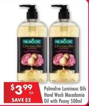 Palmolive - Luminous Oils Hand Wash Macadamia Oil With Peony 500ml offers at $3.99 in Pharmacy 4 Less