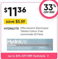 Hydralyte - Electrolyte Tablets Colour Free Lemonade 20 Pack offers at $11.36 in Super Pharmacy