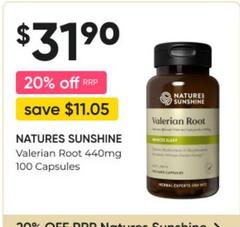 Natures Sunshine - Valerian Root 440mg 100 Capsules offers at $31.9 in Super Pharmacy