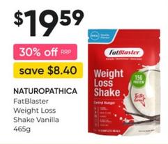 Naturopathica - Fatblaster Weight Loss Shake 465g offers at $19.59 in Super Pharmacy