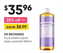 Dr Bronners - Pure Castile Liquid Soap Lavender 946ml offers at $35.96 in Super Pharmacy