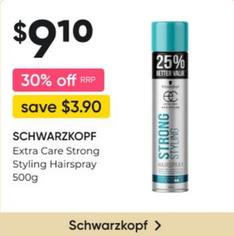 Schwarzkopf - Extra Care Strong Styling Hairspray 500g offers at $9.1 in Super Pharmacy