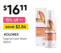Kolorex - Vaginal Care Wash 250ml  offers at $16.11 in Super Pharmacy