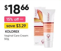 Kolorex - Vaginal Care Cream 50g  offers at $18.66 in Super Pharmacy