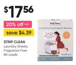 Strip Clean - Laundry Sheets Fragrance Free 60 Loads offers at $17.56 in Super Pharmacy