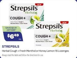 Strepsils - Herbal Cough + Fresh Menthol Or Honey Lemon 16 Lozenges offers at $6.49 in Health Save