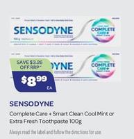 Sensodyne - Complete Care + Smart Clean Cool Mint Or Extra Fresh Toothpaste 100g offers at $8.99 in Health Save
