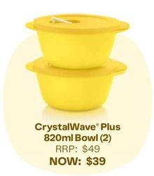CrystalWave - Plus 820ml Bowl (2) offers at $39 in Tupperware