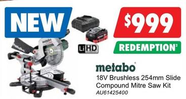 Metabo - 18v Brushless 254mm Slide Compound Mitre Saw Kit offers at $999 in United Tools