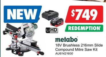Metabo - 18v Brushless 216mm Slide Compound Mitre Saw Kit offers at $749 in United Tools