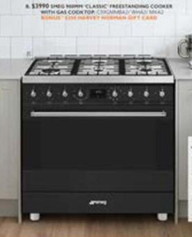 Smeg - 900mm Classic Freestanding Cooker With Gas Cooktop offers at $3990 in Harvey Norman