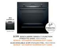 Bosch - 600mm Series 4 7-functions Pyrolytic Oven offers at $1399 in Harvey Norman