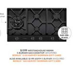Westinghouse - - 900mm 5 Burner Black Ceramic Glass Gas Cooktop offers at $1599 in Harvey Norman