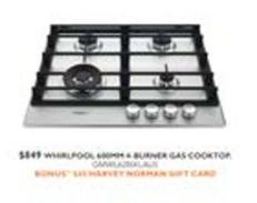 Whirlpool - 600mm 4 Burner Gas Cooktop - Stainless Steel Ixelium offers at $549 in Harvey Norman