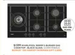 Whirlpool - 600mm 4-burner Gas Cooktop - Black Glass offers at $1599 in Harvey Norman