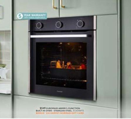 Euromaid - 600mm 5-function Built-in Oven - Stainless Steel offers at $549 in Harvey Norman