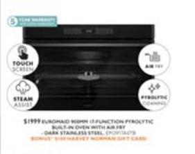 Euromaid - 900mm 17-function Pyrolytic Built-in Oven With Air Fry Dark Stainless offers at $1999 in Harvey Norman