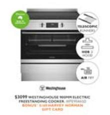 Westinghouse - 900mm Electric Freestanding Cooker offers at $3099 in Harvey Norman