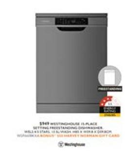 Westinghouse - 15-place Setting Freestanding Dishwasher  offers at $949 in Harvey Norman