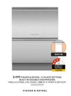 Fisher & Paykel - 14-place Setting Built-in Double Dishwasher offers at $1999 in Harvey Norman