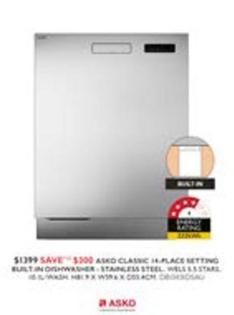 Asko - Classic 14-place Setting Built-in Dishwasher Stainless Steelwhi offers at $1399 in Harvey Norman