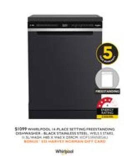 Whirlpool - 14-place Setting Freestanding Dishwasher Black Stainless Steel offers at $1099 in Harvey Norman
